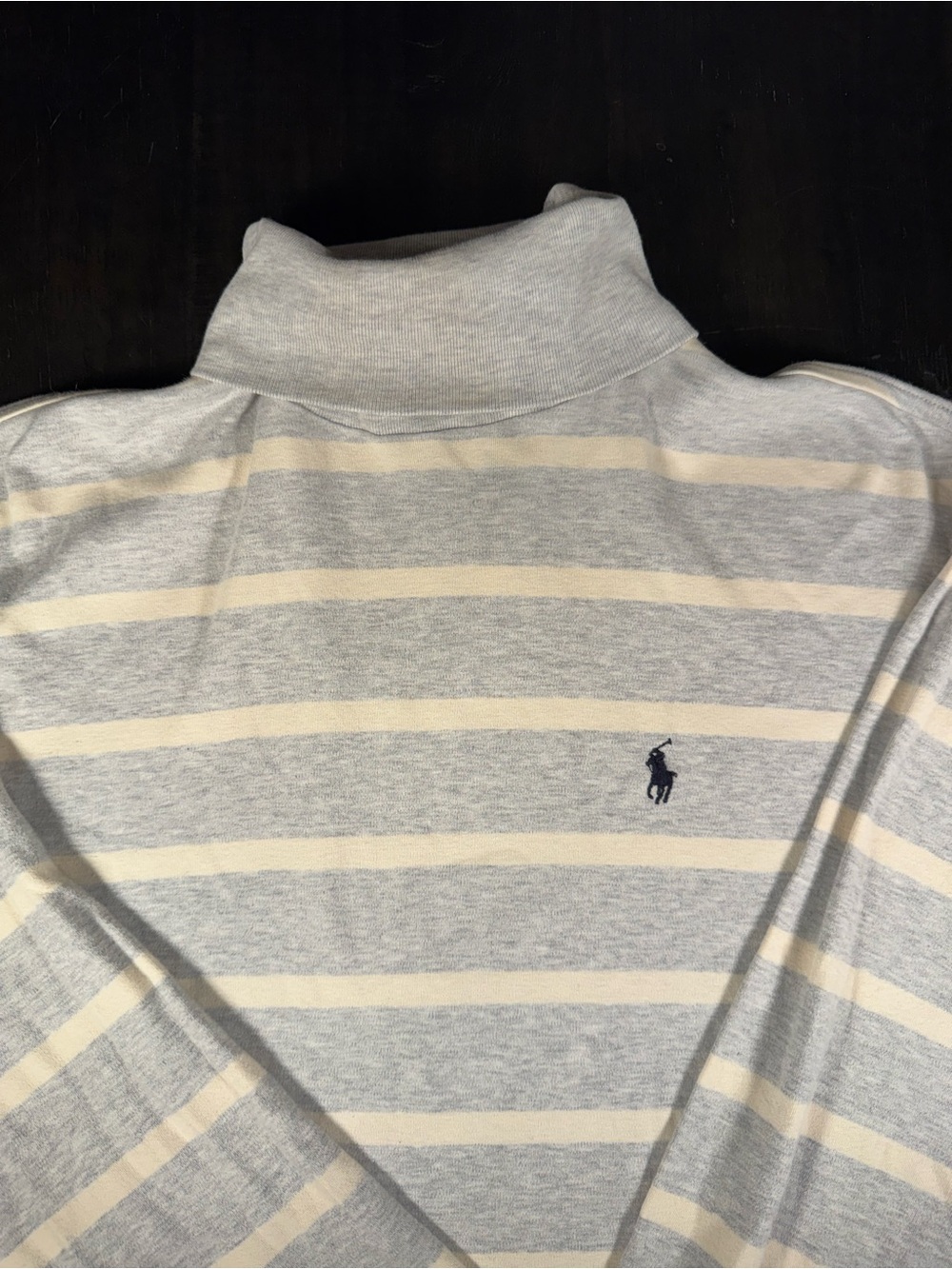 VTG Polo Sport Light Gray & Cream Striped Turtleneck Sweater